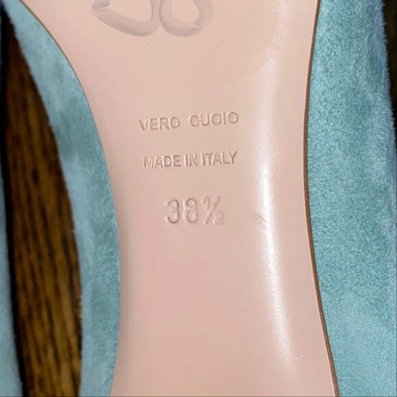 LA CANADIENNE Seafoam Suede Pointed Toe Stiletto Pumps EU 38.5 / US 7.5 - Picture 6 of 11